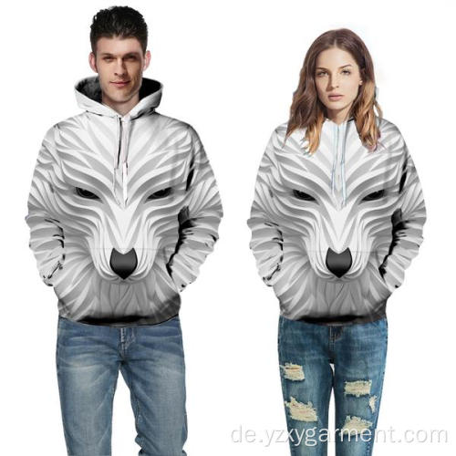 Weißer lächelnder Wolf 3D-Druck Hoodie